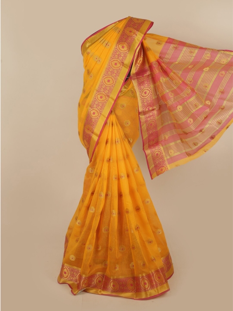 

Pothys Yellow & Gold-Toned Woven Design Pure Cotton Saree