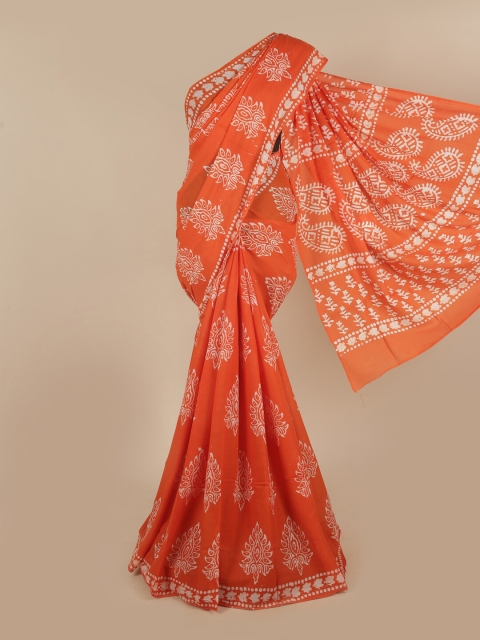 

Pothys Orange & White Floral Pure Cotton Saree