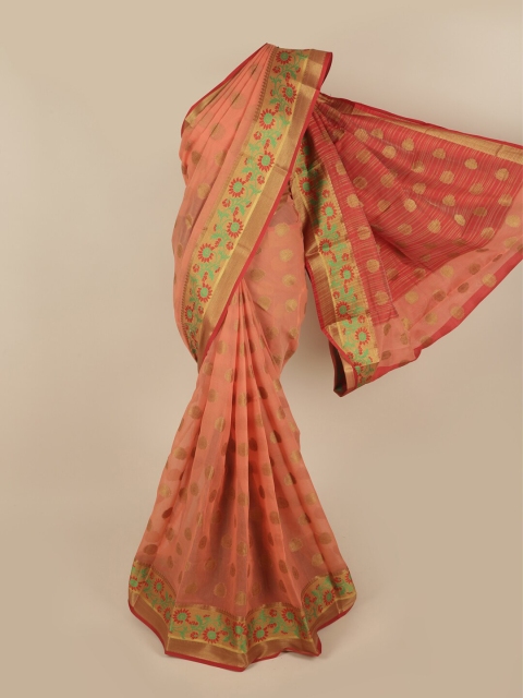 

Pothys Peach-Coloured & Red Woven Design Pure Cotton Saree