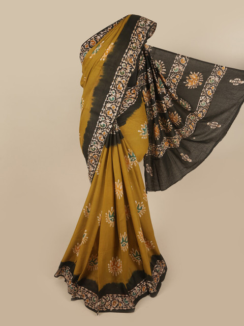 

Pothys Mustard & Black Woven Design Pure Cotton Saree