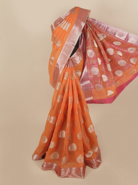 

Pothys Orange & Silver-Toned Woven Design Pure Cotton Saree