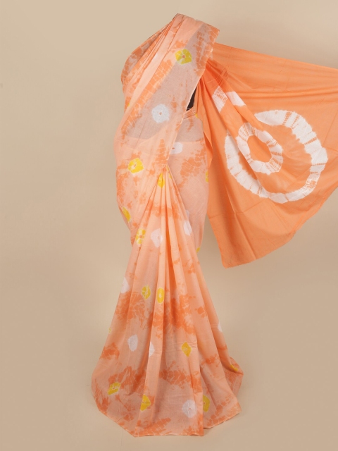 

Pothys Orange & White Tie and Dye Pure Cotton Saree