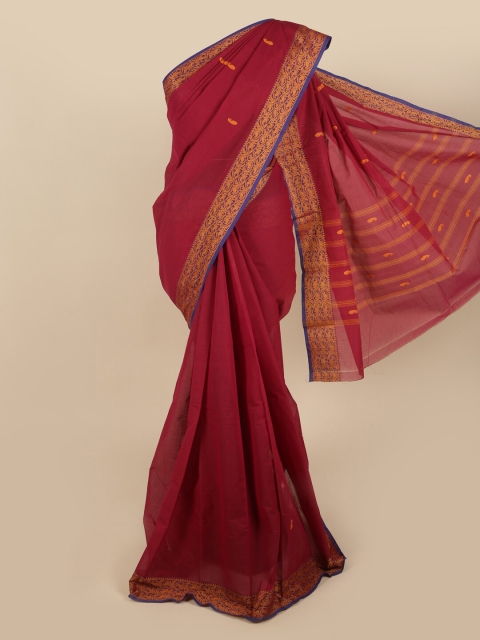 

Pothys Magenta & Blue Woven Design Zari Pure Cotton Saree