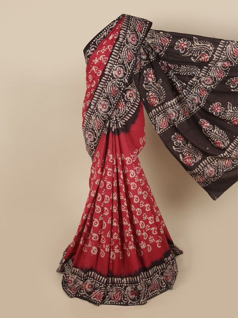 

Pothys Pink & Black Woven Design Pure Cotton Saree