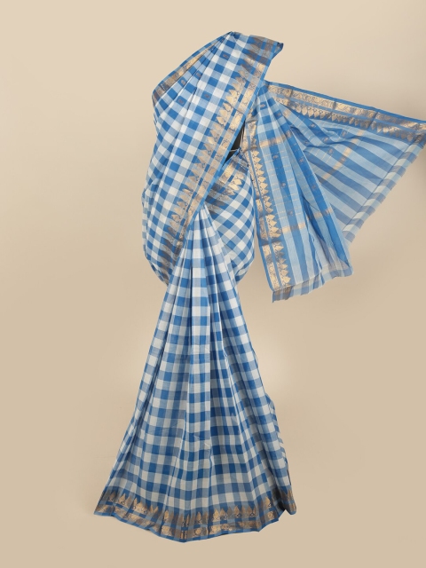 

Pothys Blue & White Checked Pure Cotton Saree