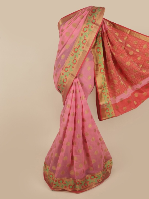 

Pothys Pink & Green Woven Design Pure Cotton Saree
