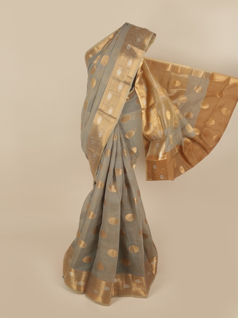 

Pothys Grey & Gold-Toned Woven Design Pure Cotton Saree