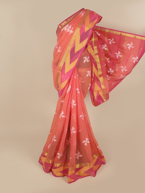 

Pothys Peach-Coloured & White Pure Cotton Saree