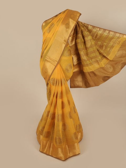 

Pothys Yellow & Gold-Toned Woven Design Pure Cotton Saree