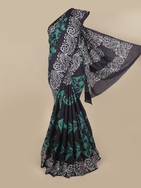 

Pothys Black & Green Floral Pure Cotton Saree