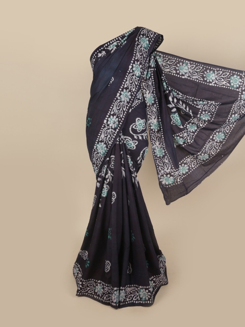 

Pothys Navy Blue & White Floral Pure Cotton Saree