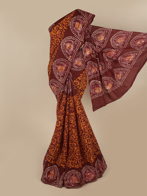 

Pothys Orange & White Ethnic Motifs Pure Cotton Saree