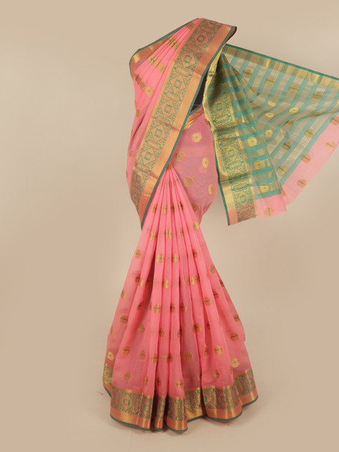 

Pothys Pink & Gold-Toned Ethnic Motifs Zari Pure Cotton Saree