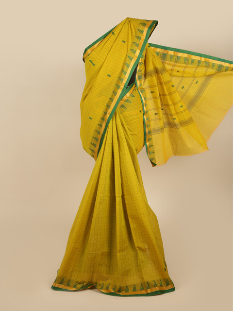 

Pothys Green & Yellow Checked Zari Pure Cotton Saree