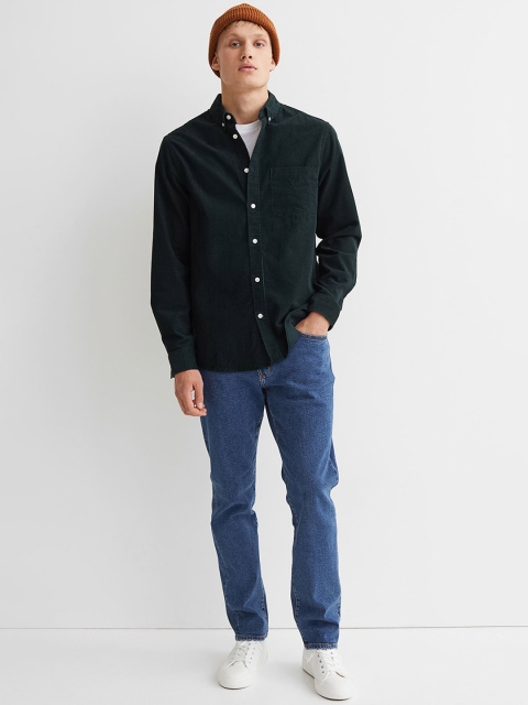 

H&M Men Green Regular Fit Corduroy shirt