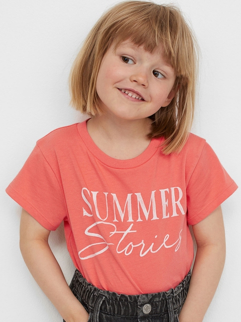 

H&M Girls Orange Printed T-shirt