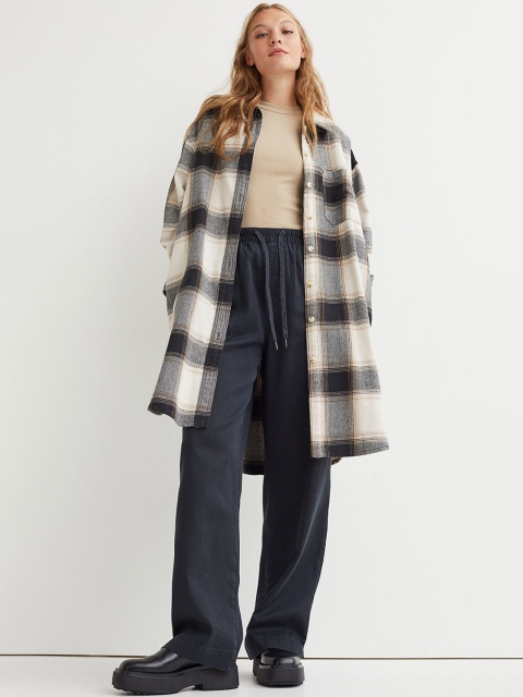 

H&M Woman Long cotton shirt jacket, White