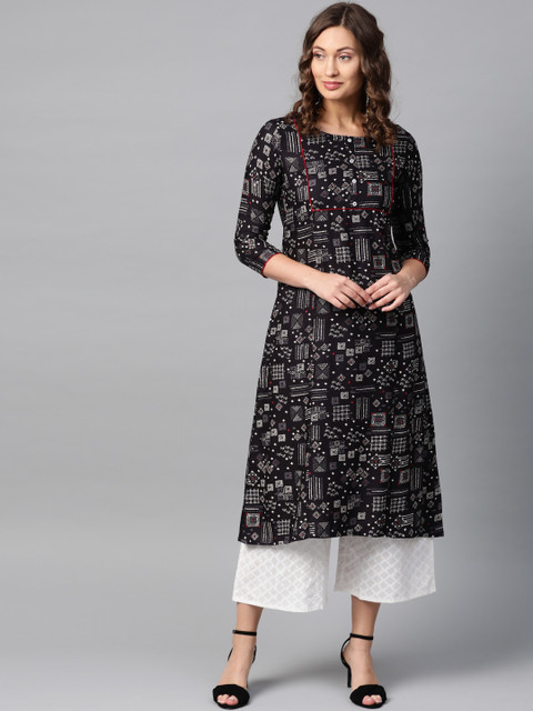 

Anubhutee Women Black Geometric Printed Anarkali Kurta