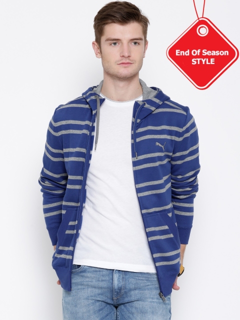 

PUMA Blue & Grey FUN Inject Striped Hooded Sweatshirt