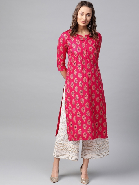 

Anubhutee Women Pink Ethnic Motifs Printed Keyhole Neck Kurta