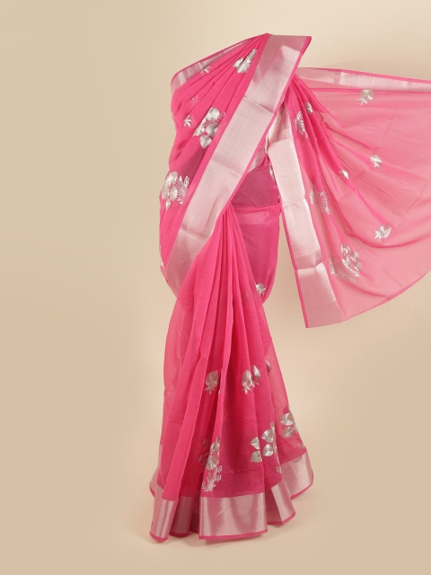 

Pothys Pink & Silver-Toned Floral Saree