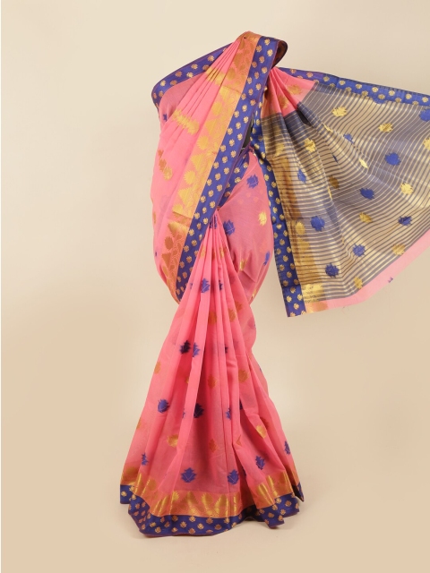 

Pothys Pink & Blue Geometric Woven Design Chanderi Saree