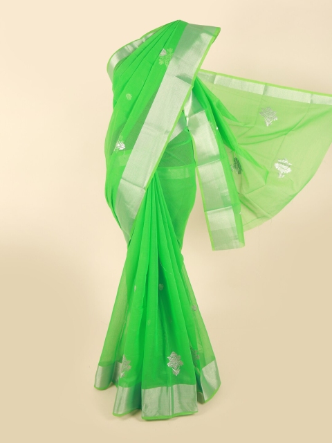 

Pothys Green & Silver Floral Embroidered Chanderi Saree