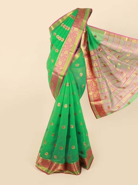 

Pothys Green & Gold-Toned Floral Zari Saree