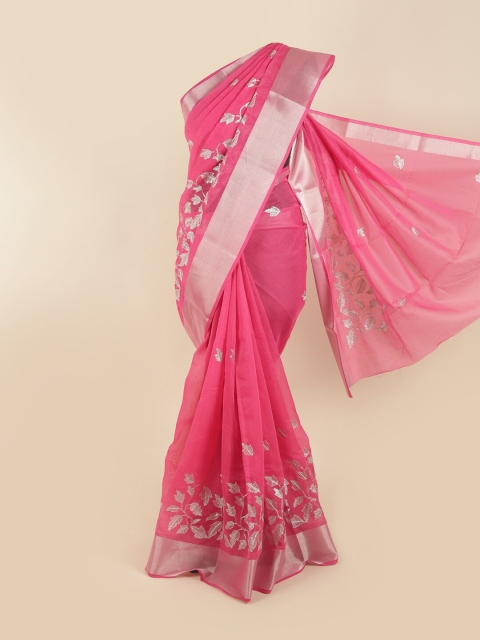 

Pothys Pink & Silver-Toned Floral Saree
