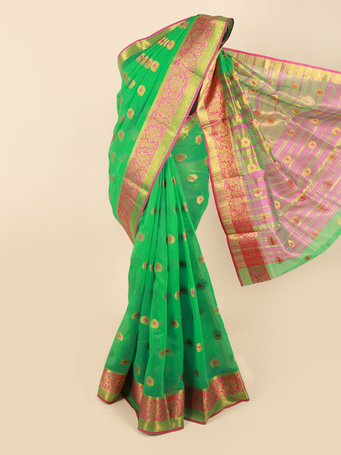 

Pothys Green & Pink Floral Zari Saree