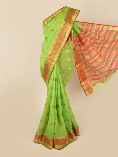 

Pothys Green & Gold-Toned Woven Design Zari Saree