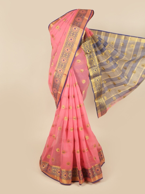 

Pothys Pink & Gold Ethnic Motifs Cotton Blend Saree