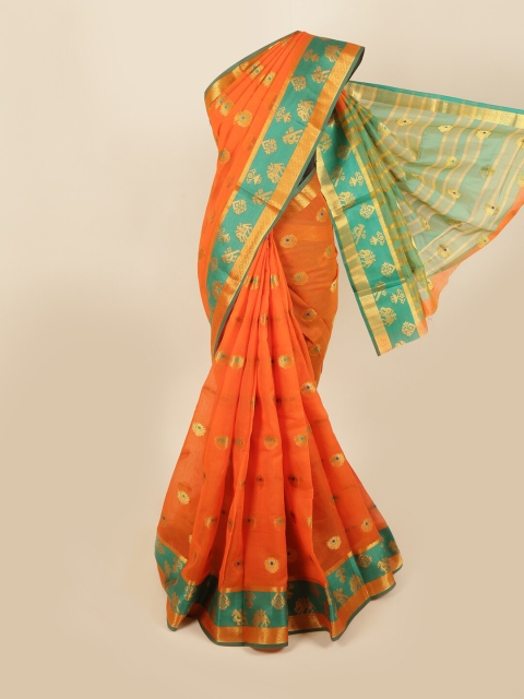 

Pothys Orange & Sea Green Woven Design Saree