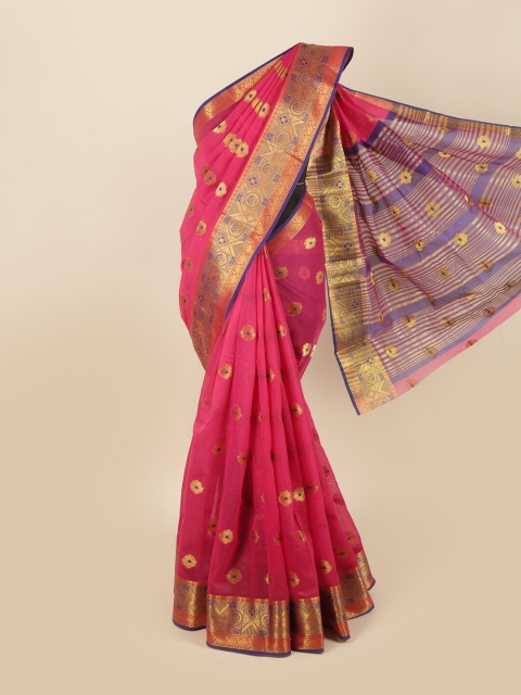 

Pothys Pink & Gold-Toned Ethnic Motifs Chanderi Cotton Saree