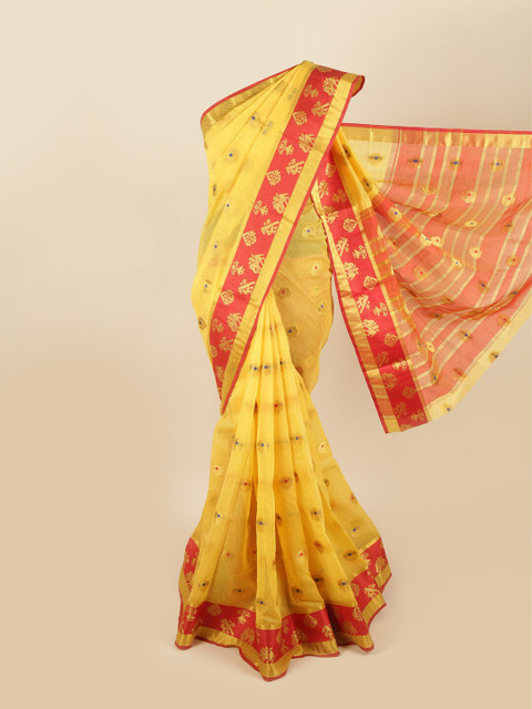

Pothys Yellow & Red Floral Motifs Woven Design Saree