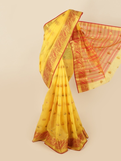 

Pothys Yellow & Gold Ethnic Motifs Cotton Blend Saree