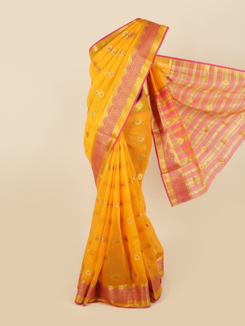 

Pothys Yellow & Pink Ethnic Motifs Zari Chanderi Saree