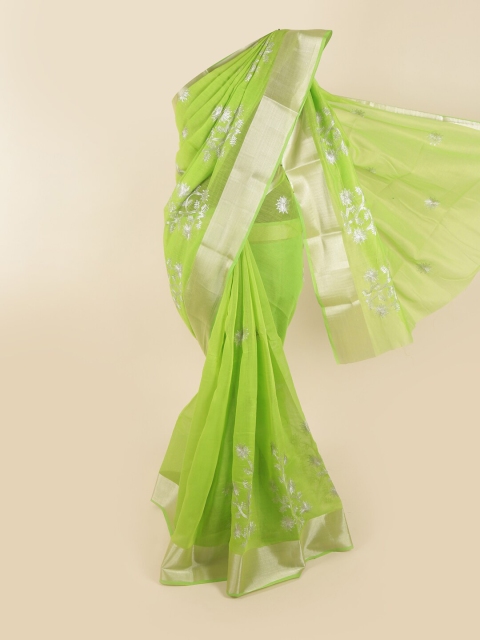 

Pothys Green & Silver-Toned Woven Design Saree