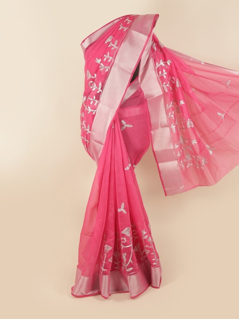 

Pothys Pink & Silver-Toned Floral Saree