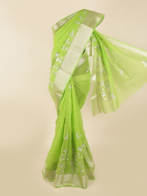 

Pothys Green & Silver-Toned Floral Saree