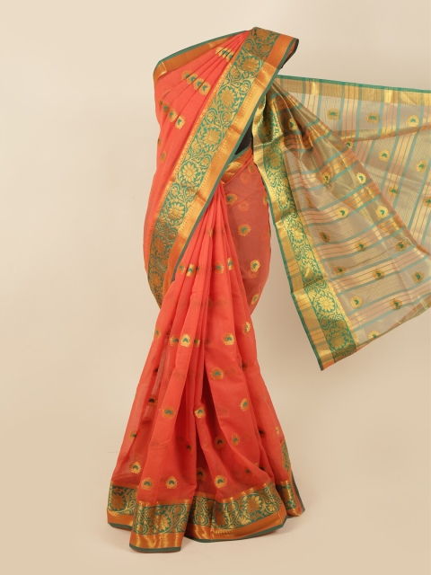 

Pothys Women Peach-Coloured & Green Ethnic Motifs Saree