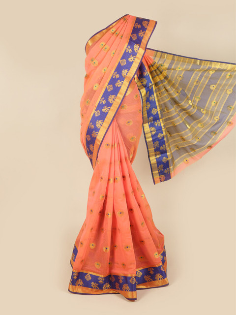 

Pothys Peach-Coloured & Blue Woven Design Saree