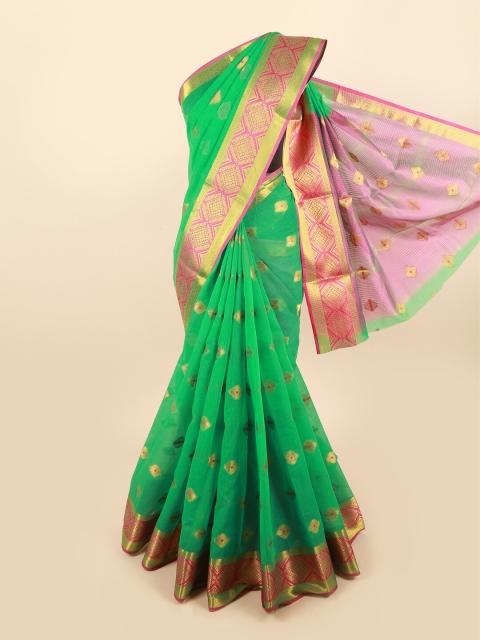 

Pothys Green & Pink Chanderi Cotton Saree