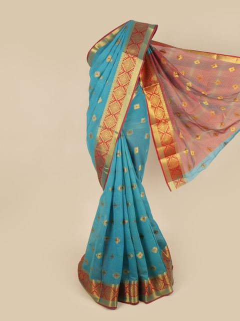

Pothys Blue & Maroon Chanderi Woven Design Zari Saree
