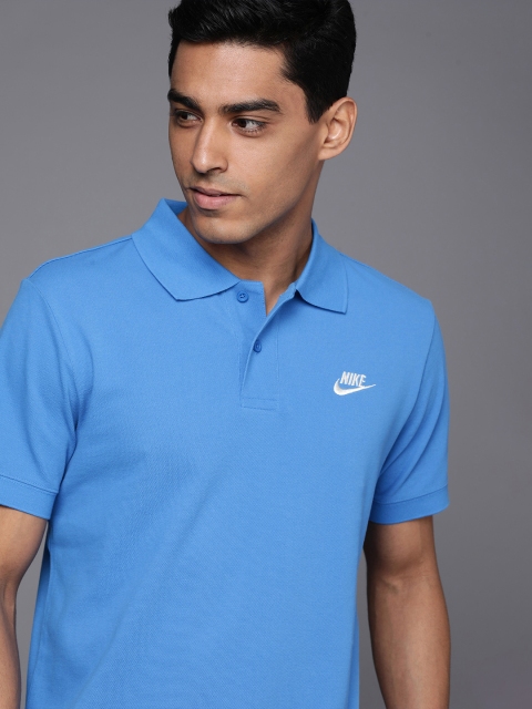 

Nike Men Blue Brand Logo Polo Collar Pure Cotton T-shirt