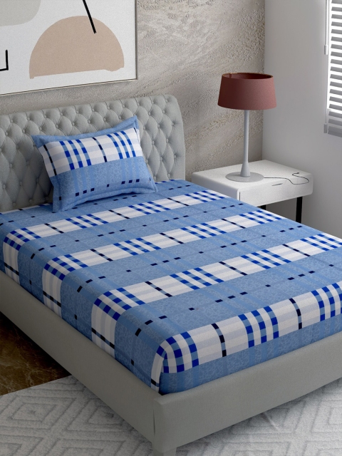 

EverHOME Multi Printed 144 TC Single Bedsheet with 1 Pillow Covers, Blue