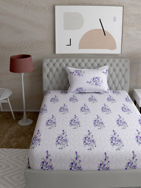 

EverHOME Multi Printed 144 TC Single Bedsheet with 1 Pillow Covers, Violet