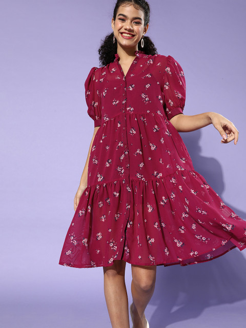 

KASSUALLY Women Gorgeous Red Floral Trapeze Dress