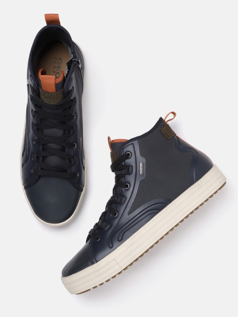 

Geox Men Navy Blue Solid Moisture Wicking Mid-Top Sneakers