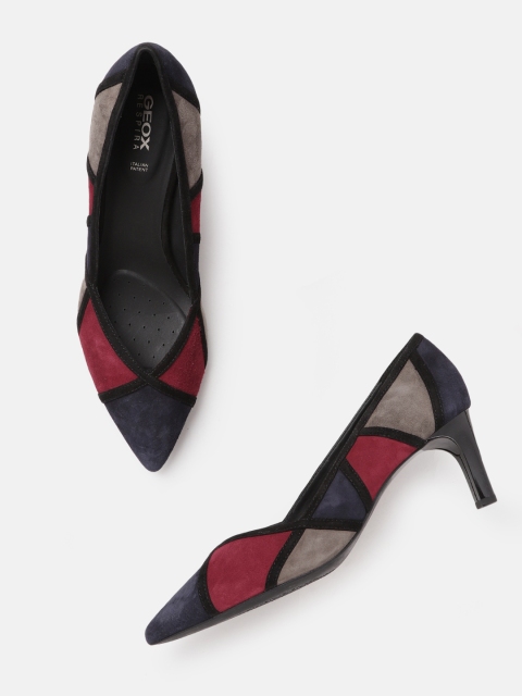 

Geox Navy Blue & Maroon Printed Leather Heeled Boots